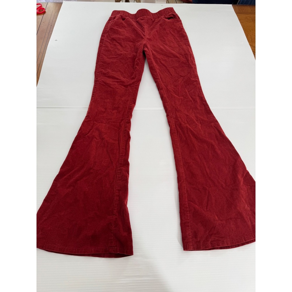 Earth bound Red Corduroy Flare Leg Pull On Pants with Elastic Waist small
